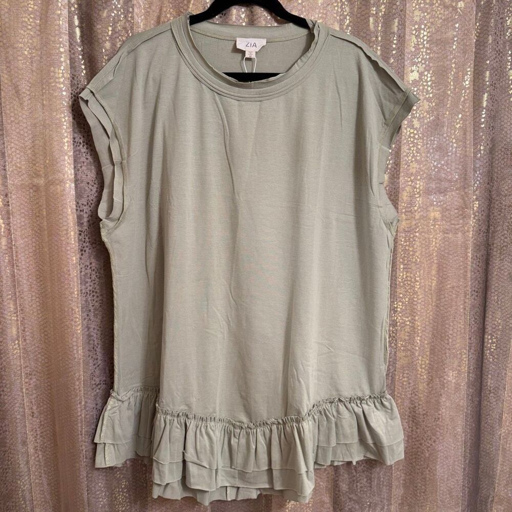 ZiA Olive Green Oversized Sleeveless Ruffle Hem Top Medium NWT